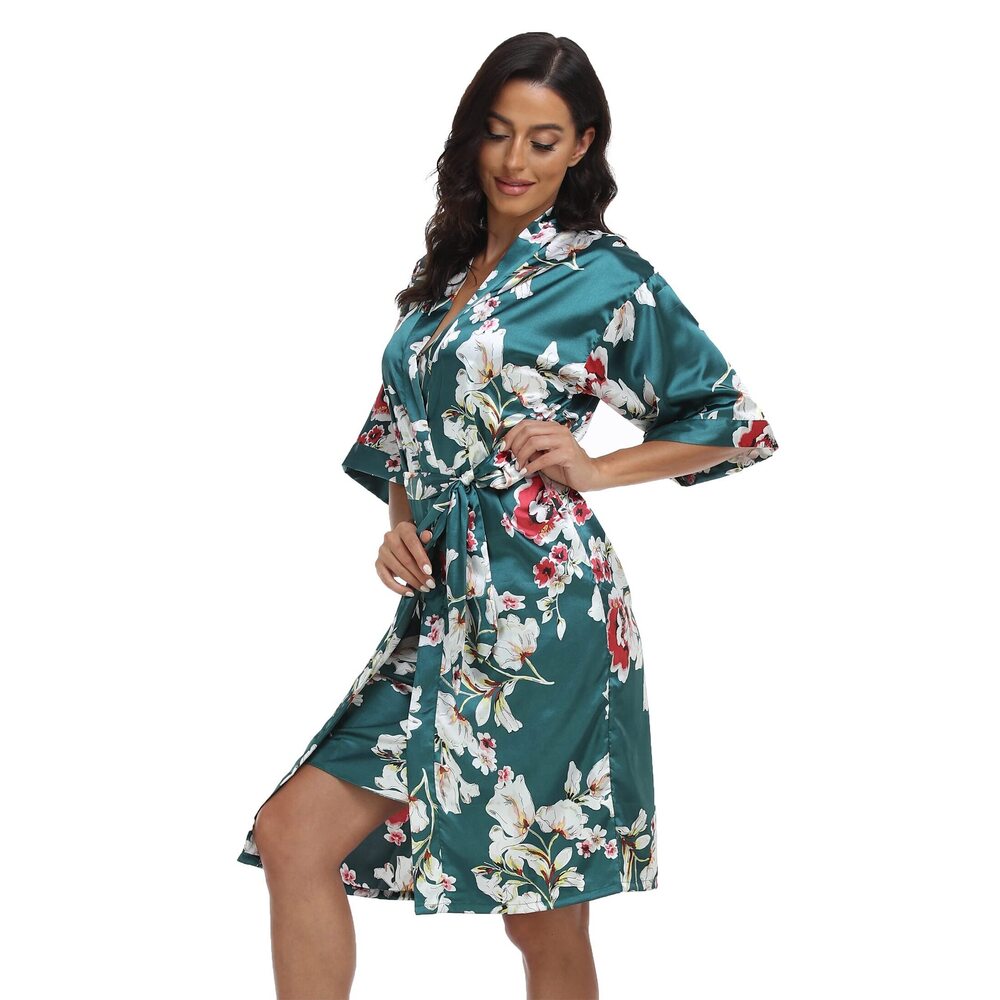 8789 Satin Robes Set with Nightgown Silk Kimono Pajamas 2 Piece Sleepwear - Picture 3 of 4